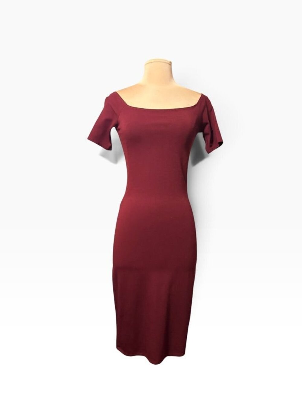 Reformation Midi Dress Jersey Small Burgundy Short Sleeve Classy Bodycon EUC